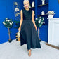 Blake Gathered Satin Occasion Dress Black