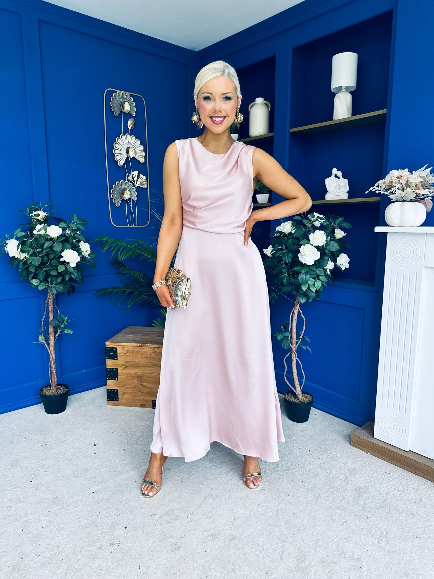 Blake Gathered Satin Occasion Dress Blush