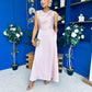Blake Gathered Satin Occasion Dress Blush