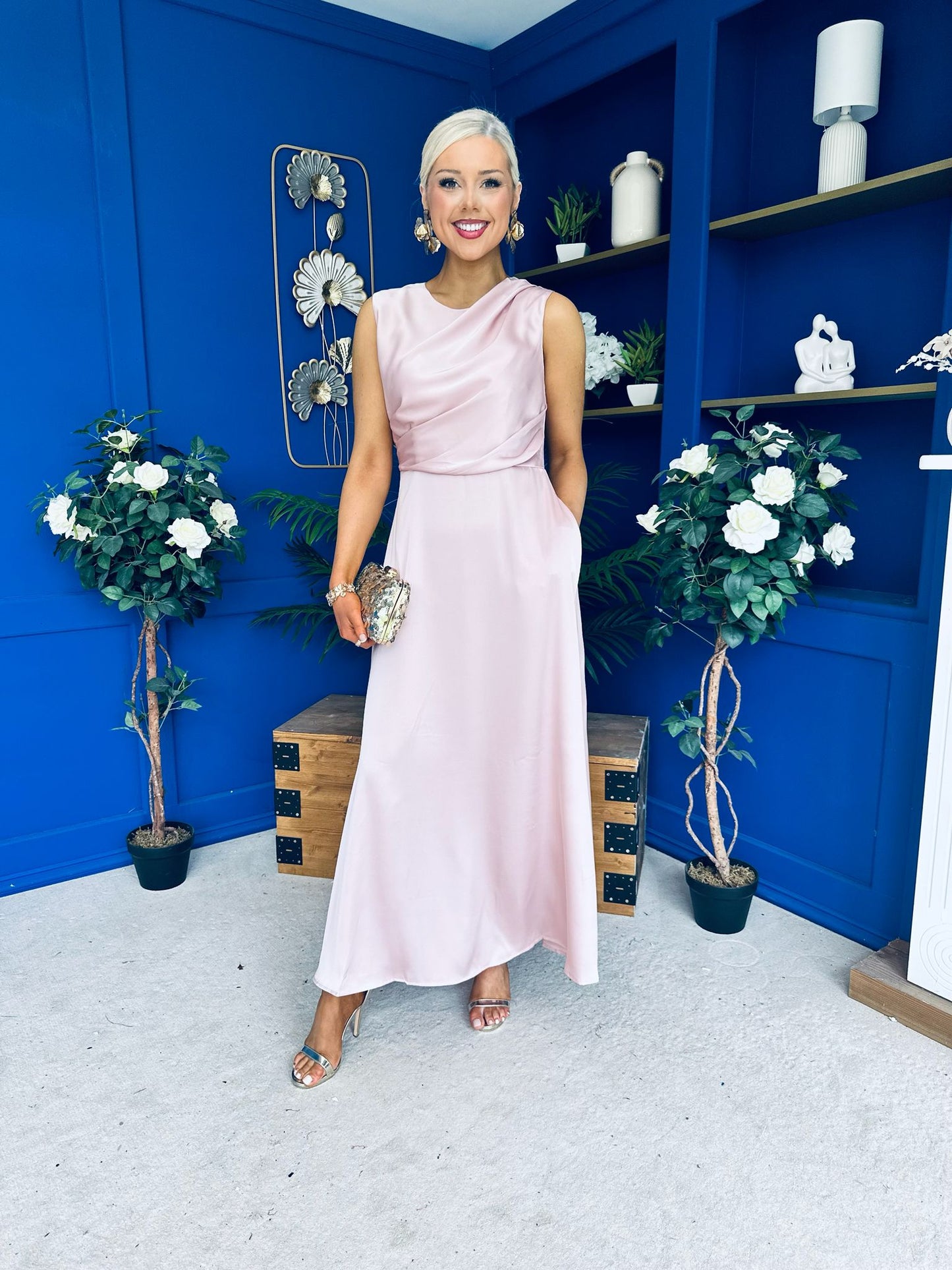 Blake Gathered Satin Occasion Dress Blush