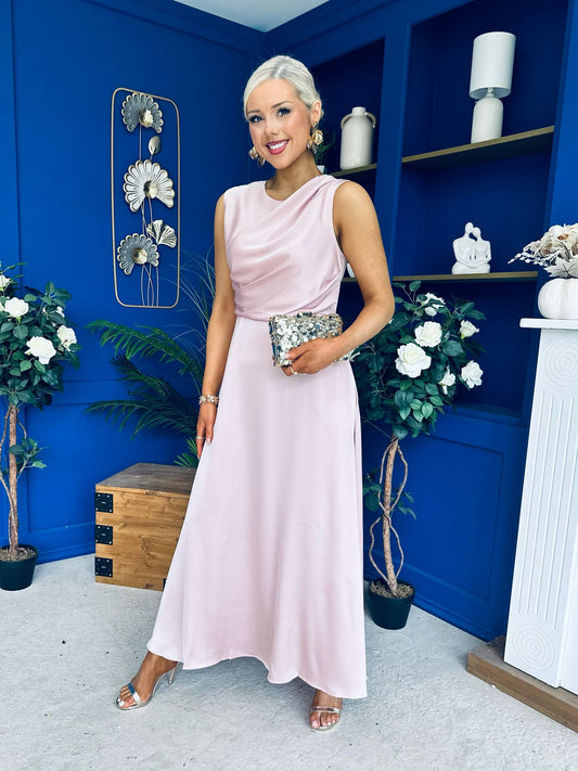 Blake Gathered Satin Occasion Dress Blush