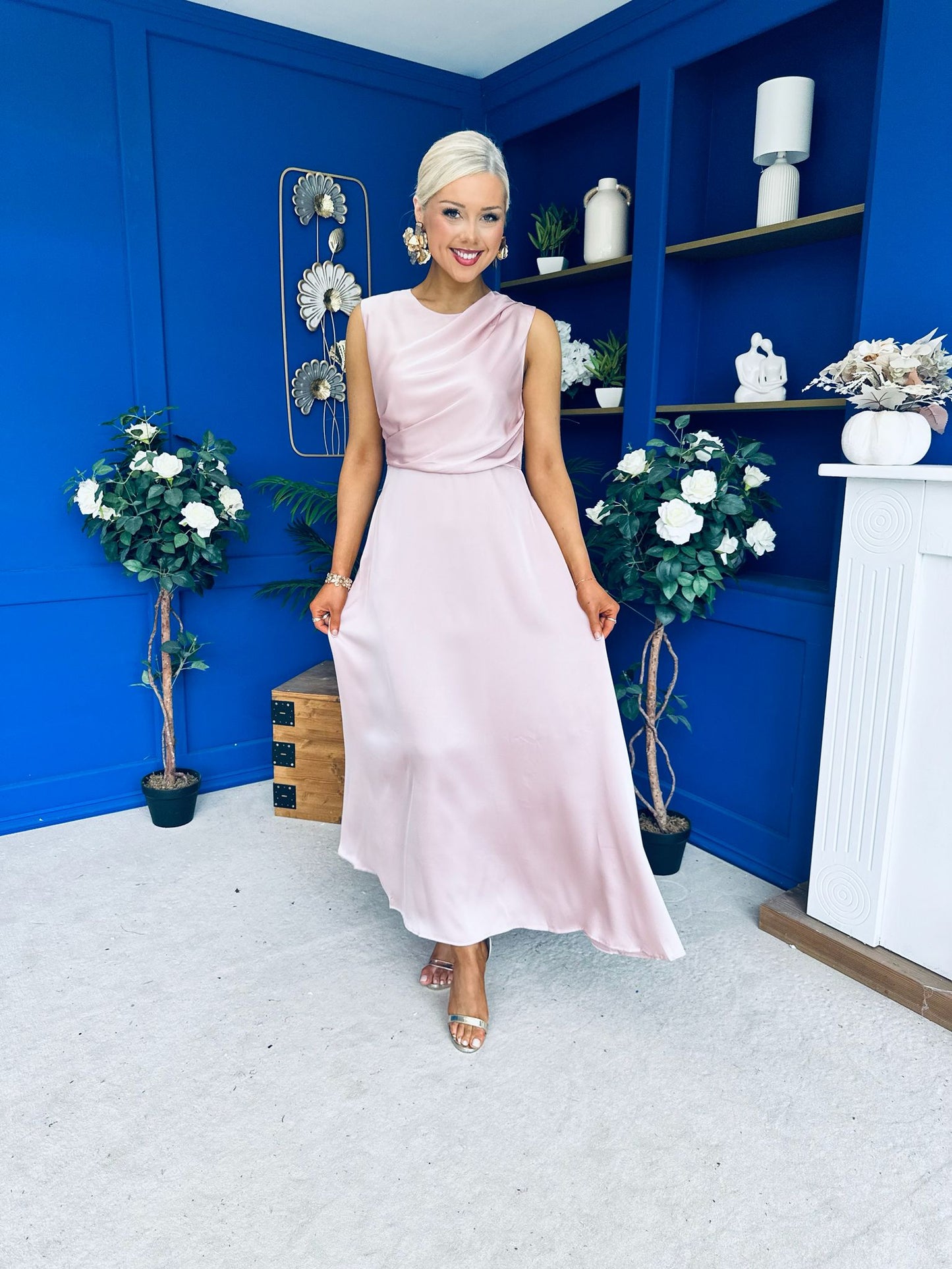 Blake Gathered Satin Occasion Dress Blush