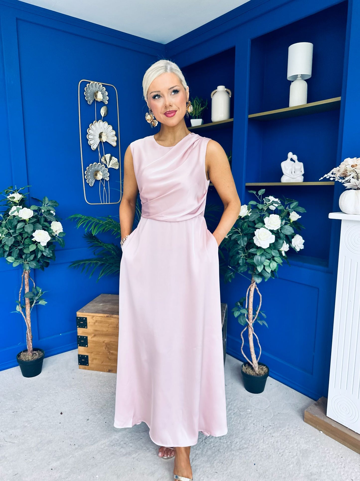 Blake Gathered Satin Occasion Dress Blush