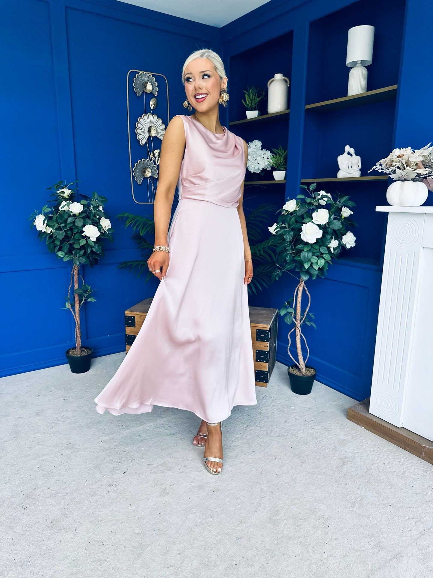 Blake Gathered Satin Occasion Dress Blush