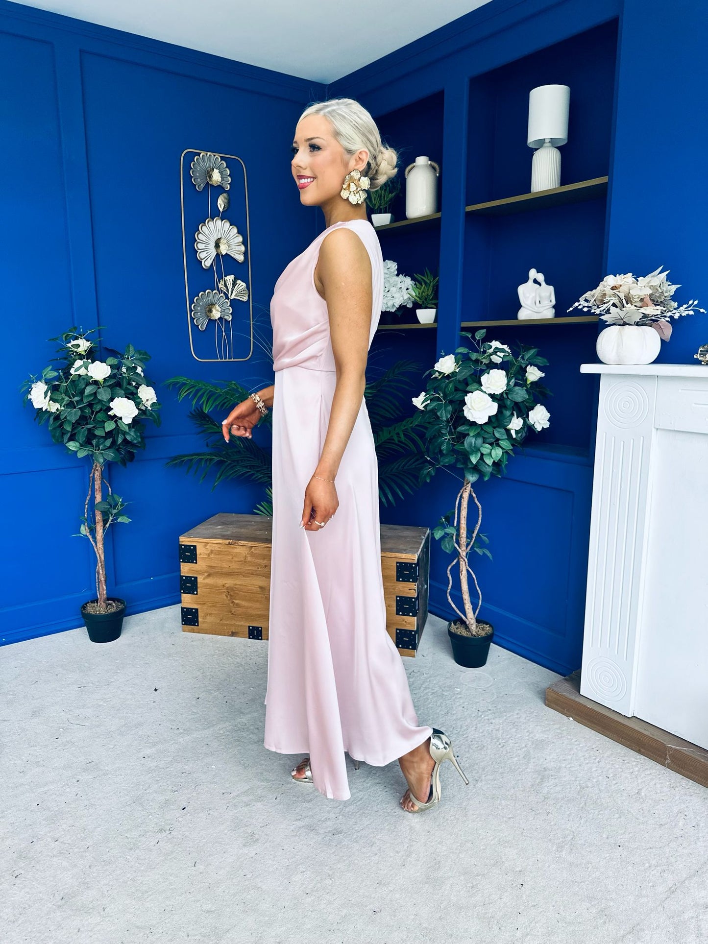 Blake Gathered Satin Occasion Dress Blush