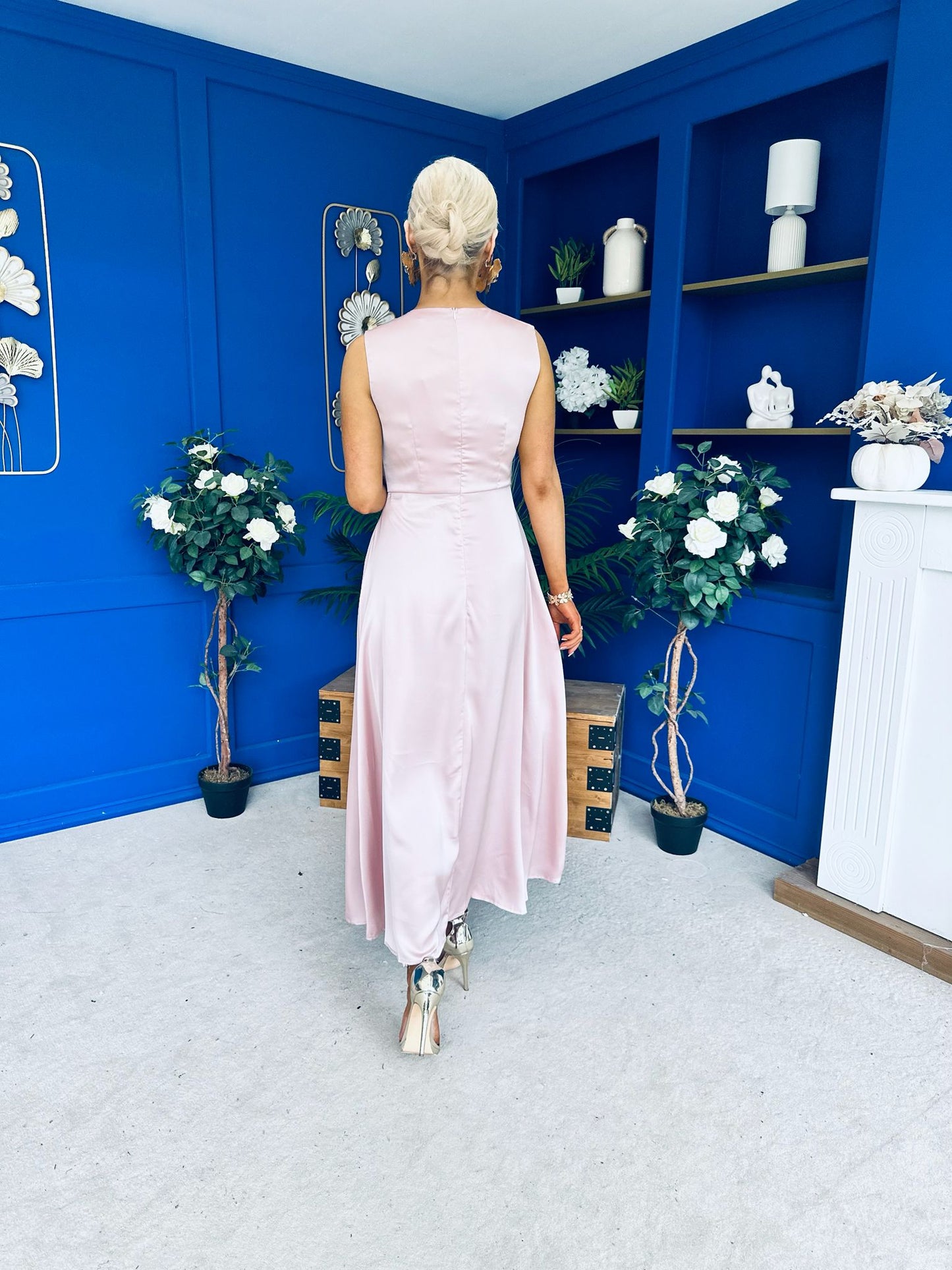 Blake Gathered Satin Occasion Dress Blush