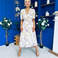 Kaylee Pleated Midi Dress Floral Cream