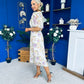 Kaylee Pleated Midi Dress Floral Cream