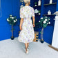 Kaylee Pleated Midi Dress Floral Cream