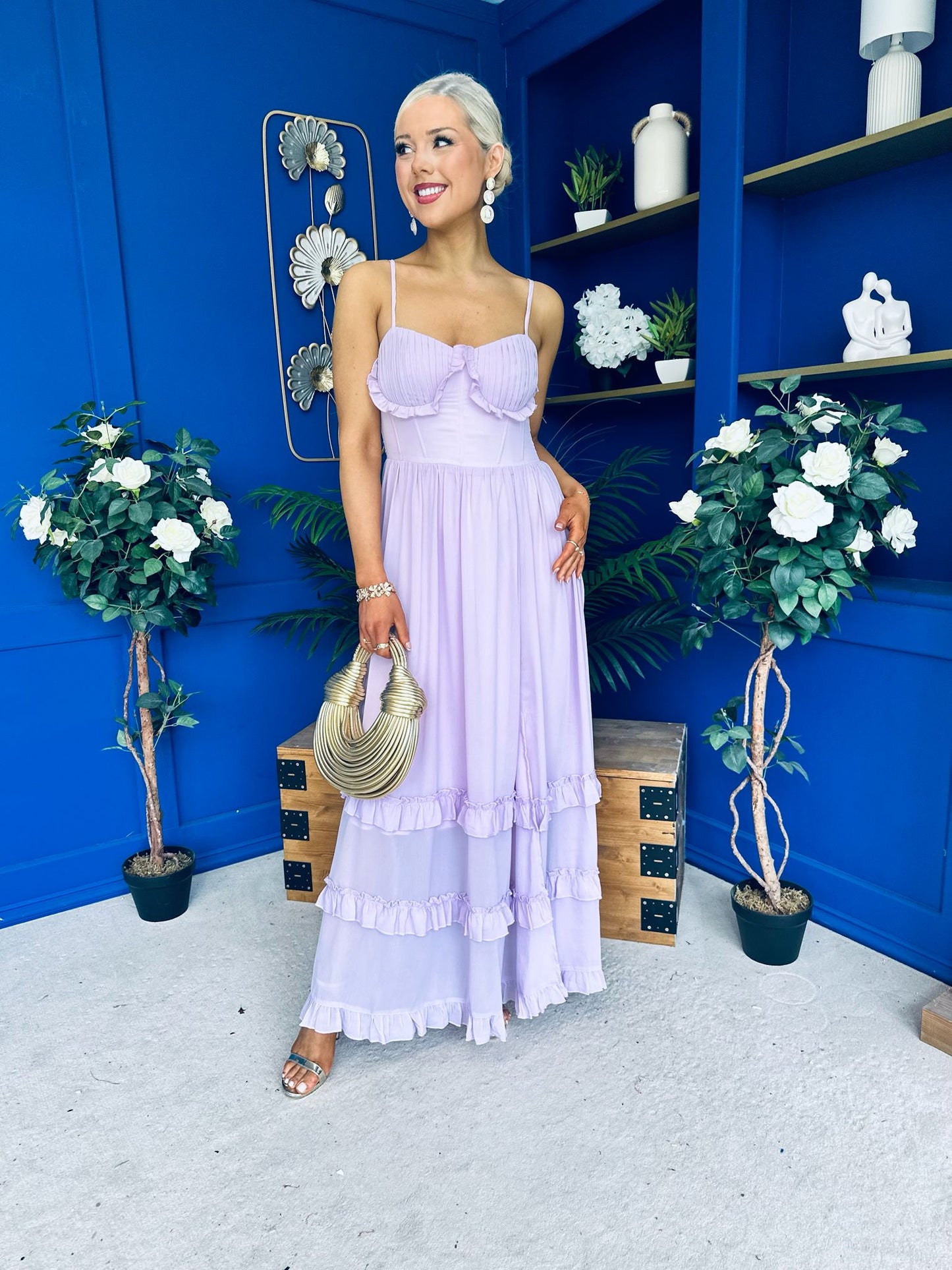 Delaney Bodice Detail Occasion Dress Lilac