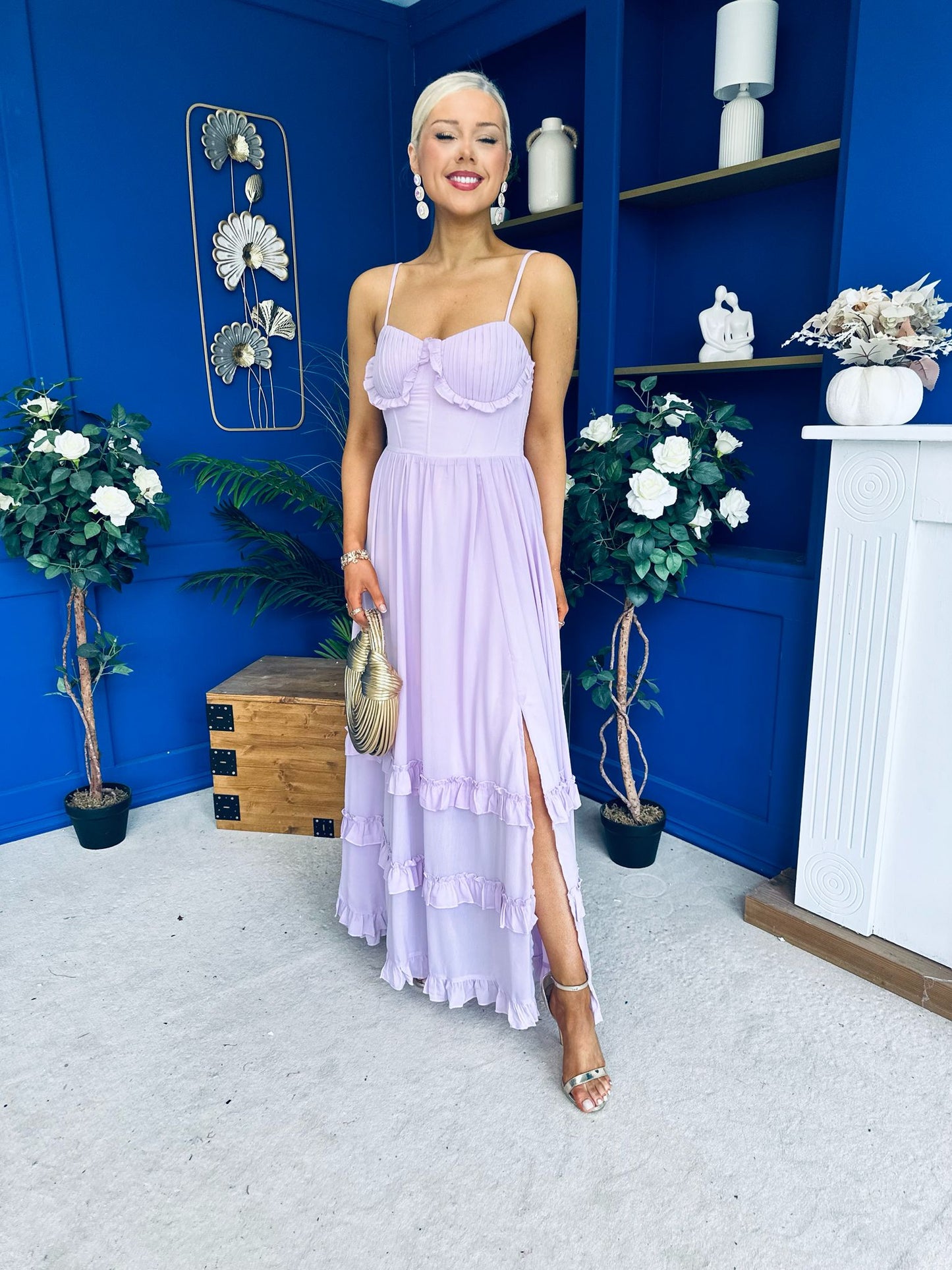 Delaney Bodice Detail Occasion Dress Lilac