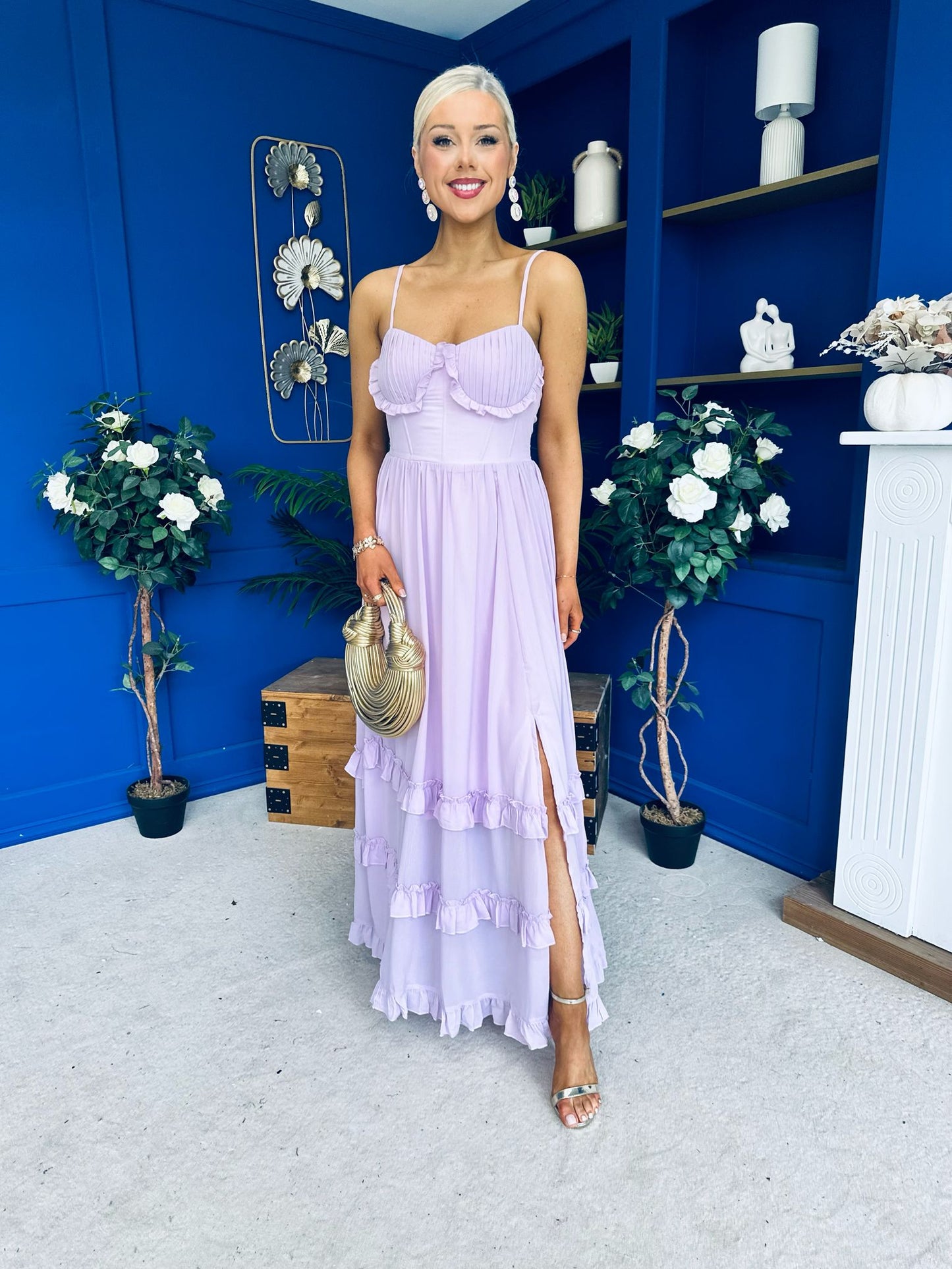 Delaney Bodice Detail Occasion Dress Lilac