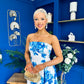 Danni Strapless Bandeau Midi Dress Floral Blue