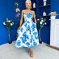 Danni Strapless Bandeau Midi Dress Floral Blue