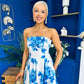 Danni Strapless Bandeau Midi Dress Floral Blue