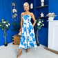Danni Strapless Bandeau Midi Dress Floral Blue