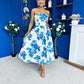Danni Strapless Bandeau Midi Dress Floral Blue