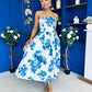 Danni Strapless Bandeau Midi Dress Floral Blue