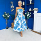 Danni Strapless Bandeau Midi Dress Floral Blue