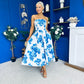 Danni Strapless Bandeau Midi Dress Floral Blue