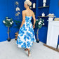 Danni Strapless Bandeau Midi Dress Floral Blue