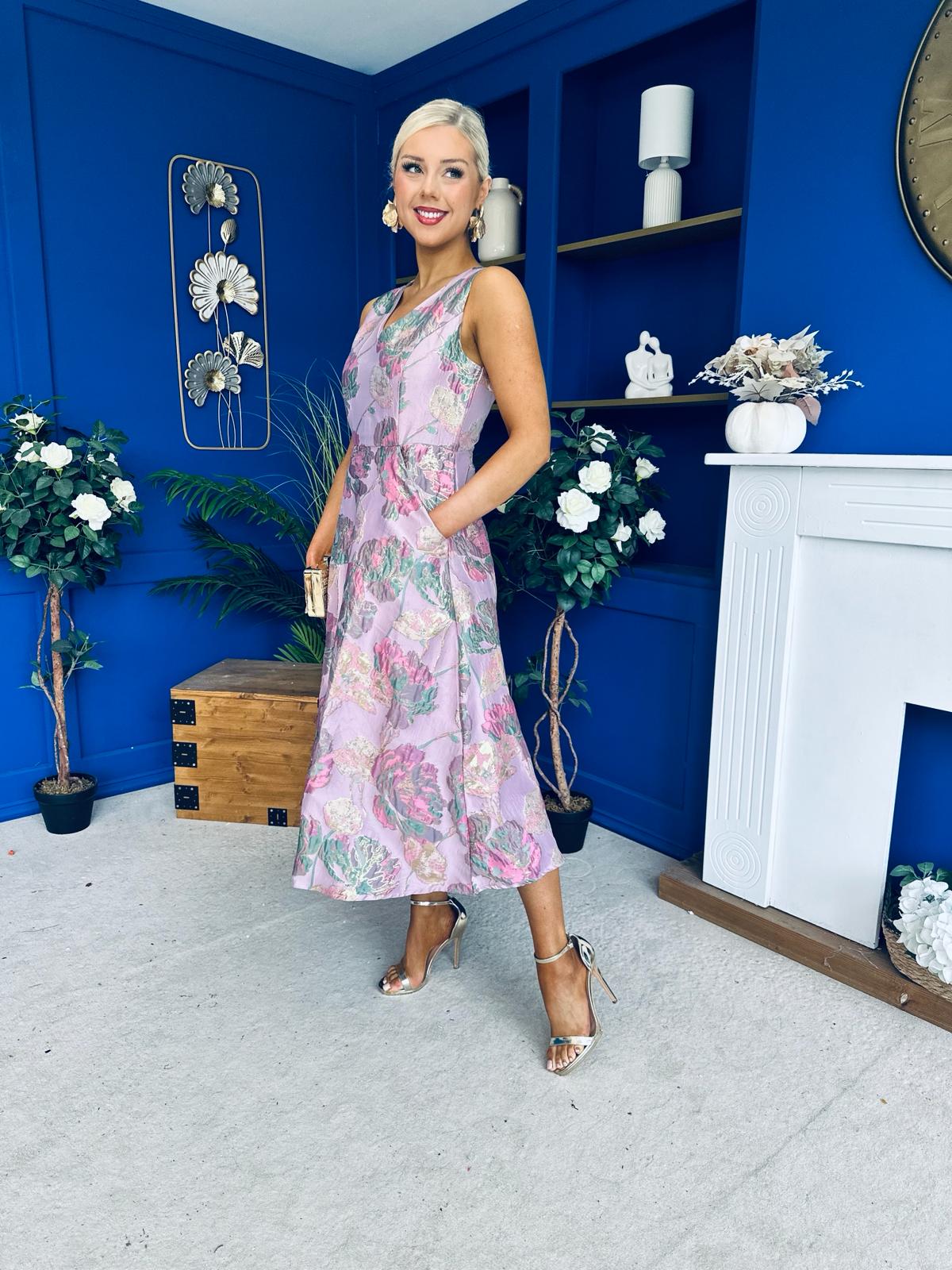 Vivienne Jacquard Occasion Midi Dress Pink