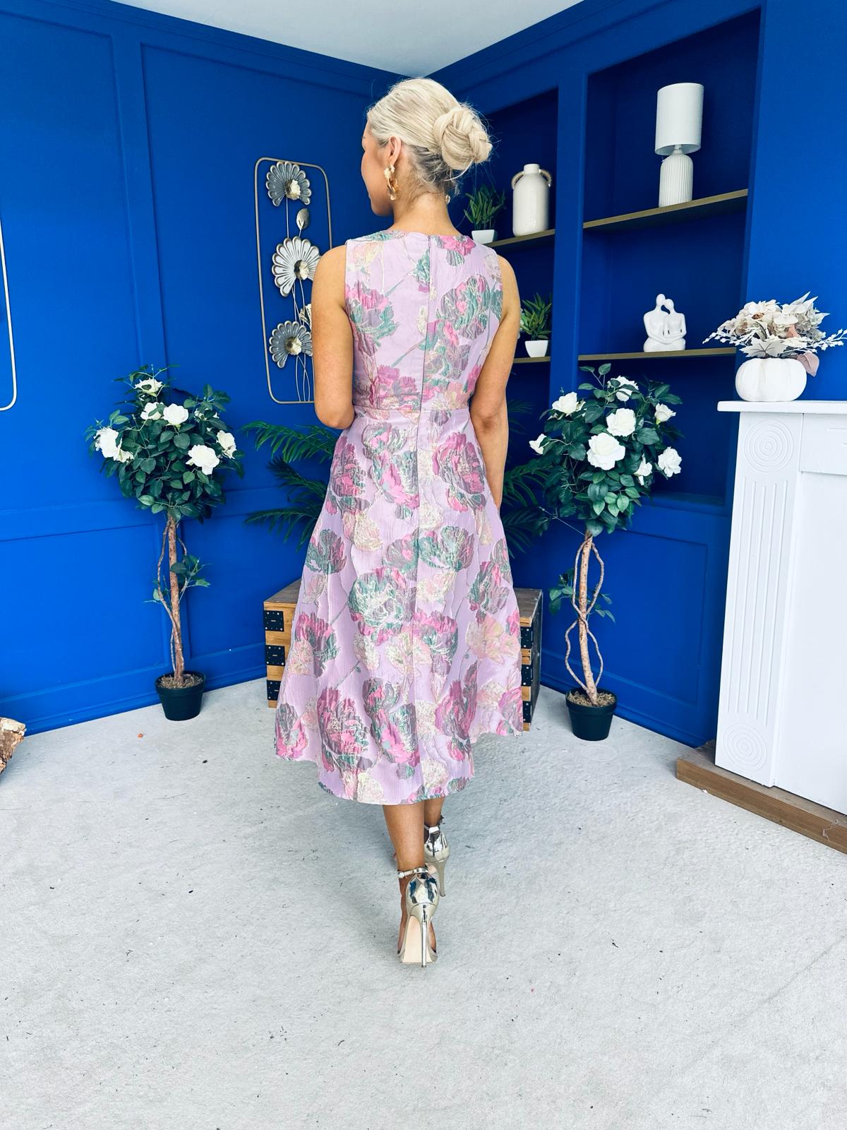 Vivienne Jacquard Occasion Midi Dress Pink
