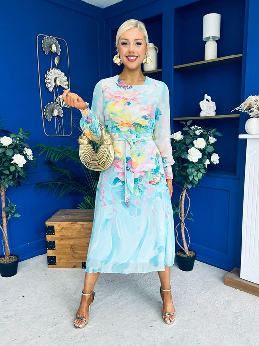 Kerry Chiffon Occasion Midi Dress Floral Pastel