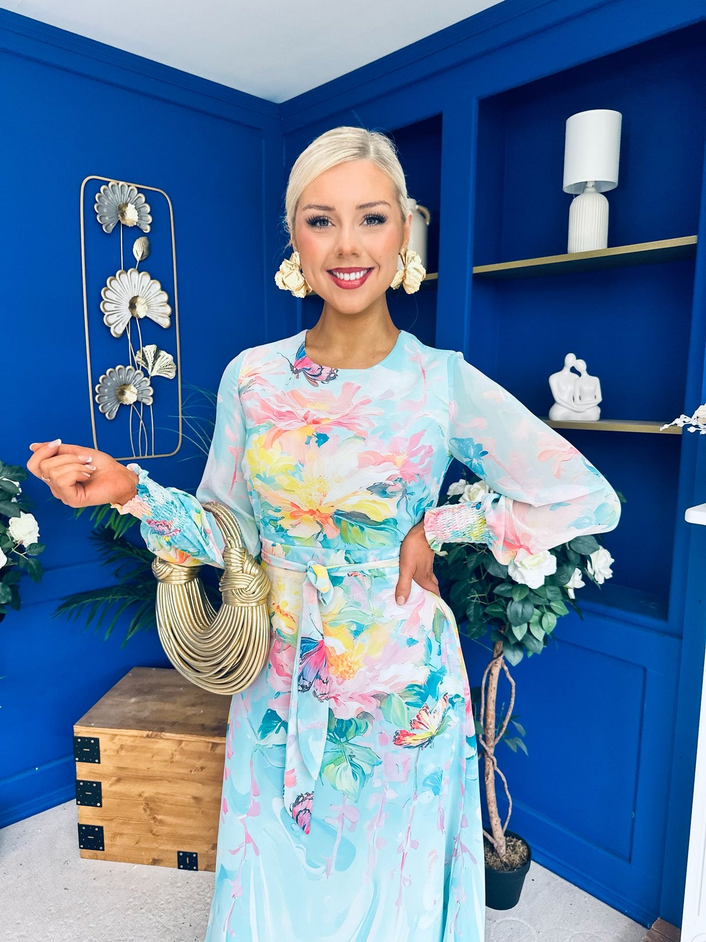 Kerry Chiffon Occasion Midi Dress Floral Pastel