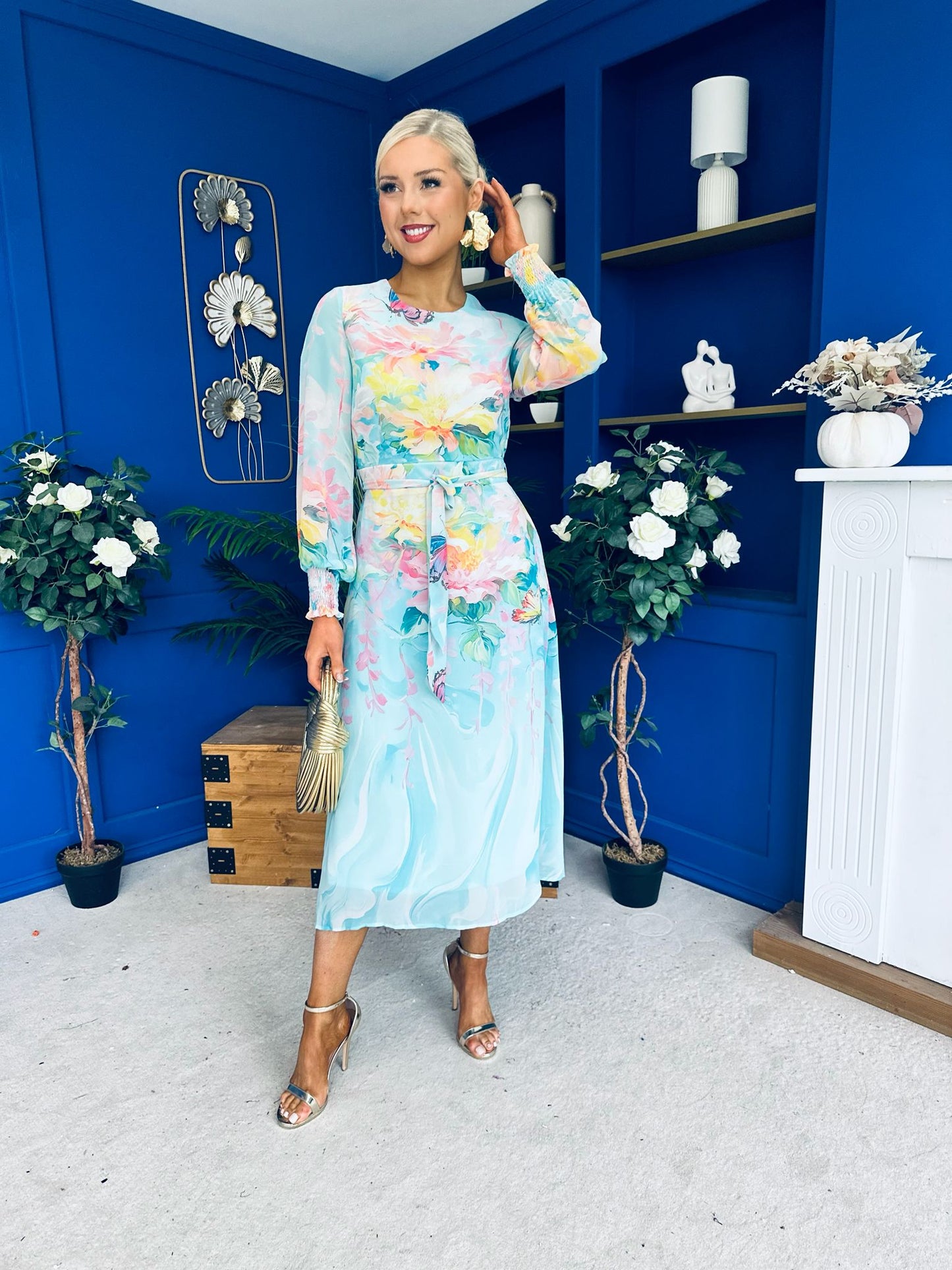 Kerry Chiffon Occasion Midi Dress Floral Pastel