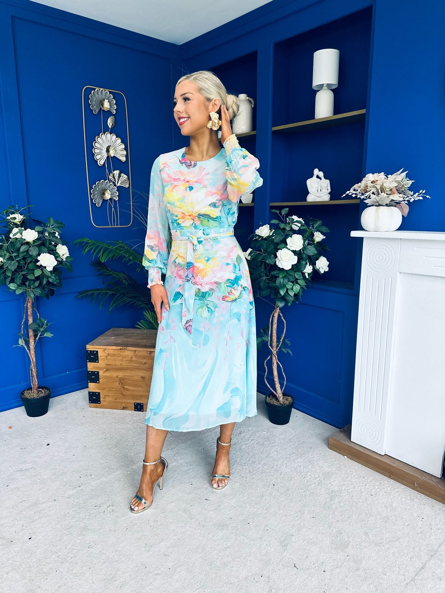Kerry Chiffon Occasion Midi Dress Floral Pastel