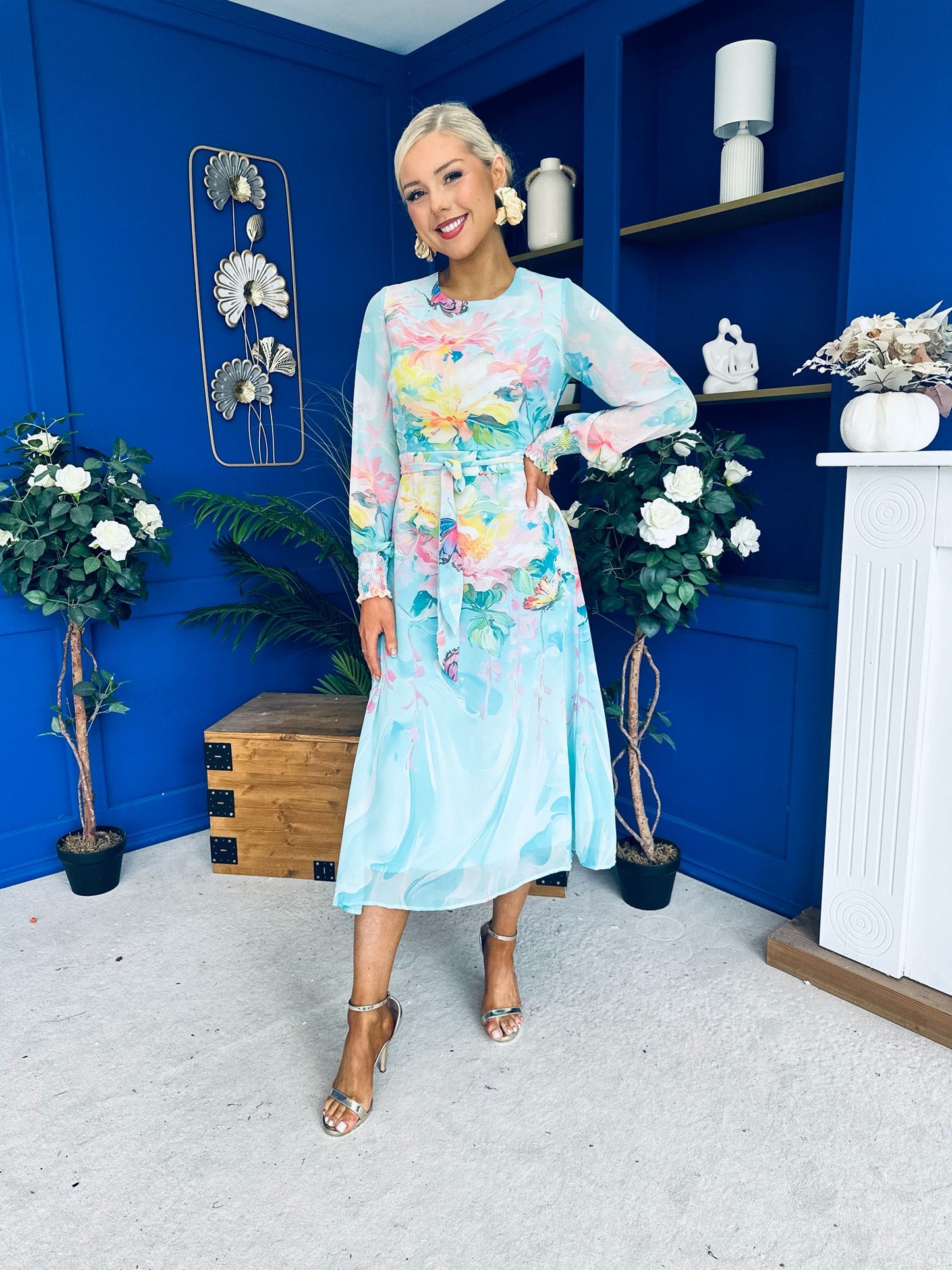 Kerry Chiffon Occasion Midi Dress Floral Pastel
