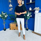 Kallie Puff Sleeve Pearl Detail Top Black
