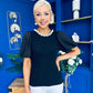 Kallie Puff Sleeve Pearl Detail Top Black