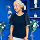Kallie Puff Sleeve Pearl Detail Top Black