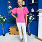 Kallie Puff Sleeve Pearl Detail Top Cerise