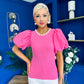Kallie Puff Sleeve Pearl Detail Top Cerise
