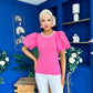 Kallie Puff Sleeve Pearl Detail Top Cerise