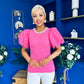 Kallie Puff Sleeve Pearl Detail Top Cerise