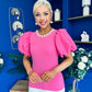 Kallie Puff Sleeve Pearl Detail Top Cerise