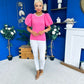 Kallie Puff Sleeve Pearl Detail Top Cerise