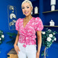 Miah Puff Sleeve Wrap Jacquard Top Pink