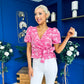Miah Puff Sleeve Wrap Jacquard Top Pink