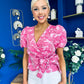 Miah Puff Sleeve Wrap Jacquard Top Pink