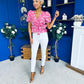 Miah Puff Sleeve Wrap Jacquard Top Pink
