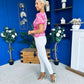 Miah Puff Sleeve Wrap Jacquard Top Pink