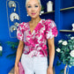 Miah Puff Sleeve Wrap Jacquard Top Fuchsia