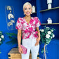 Miah Puff Sleeve Wrap Jacquard Top Fuchsia