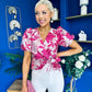 Miah Puff Sleeve Wrap Jacquard Top Fuchsia