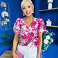 Miah Puff Sleeve Wrap Jacquard Top Fuchsia